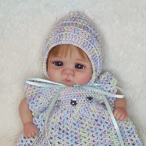 Crochet fairy/pixie costume set clothes made to fit an 8" ooak mini baby clay silicon art doll