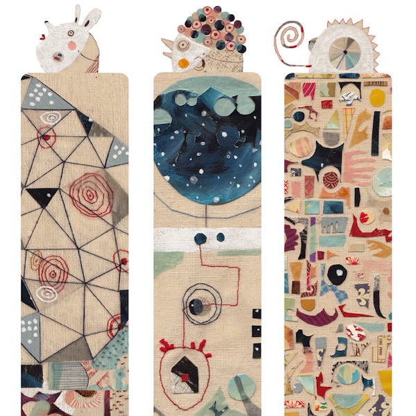 Set of 3 Illustrated bookmarks - Strange animals - imaginary bestiary