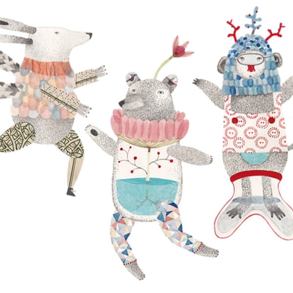 Set of 3 articulated paper puppet dolls DIY