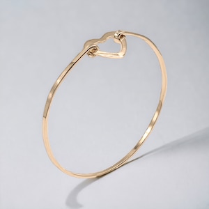 Open Heart Bracelet 14K Yellow Gold Fill, Hinged Heart Jewelry, Stackable Bracelet Gold