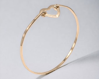 Open Heart Bracelet 14K Yellow Gold Fill, Hinged Heart Jewelry, Stackable Bracelet Gold