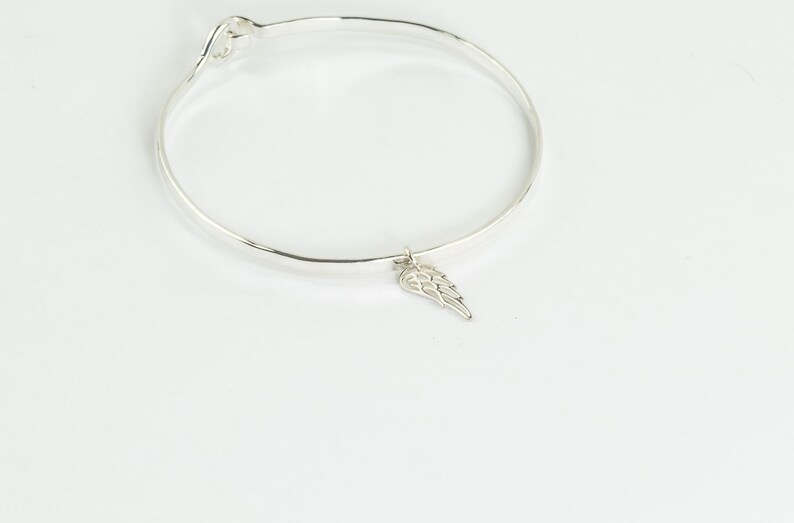 Personalized Angel Wing Bracelet Wire Charm Bangle Angel Wing Jewelry Sterling Silver Bangle Angel Bangle Sterling Silver Charm Bangle