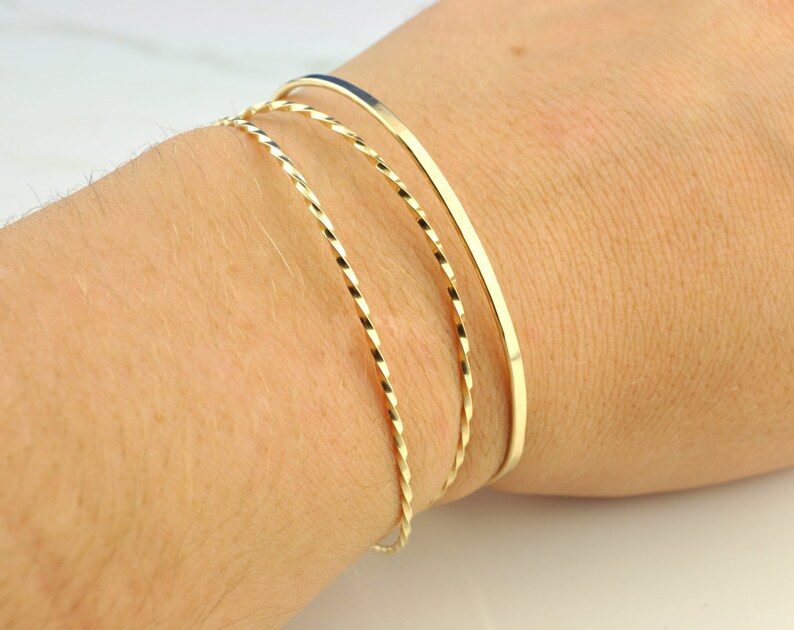 14K Gold Bangles Set of Three Bangles Gold Filled Bangle Etsy