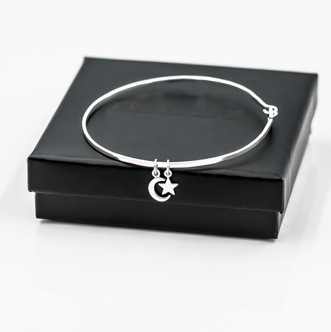 Moon and Star Bracelet. Sterling Silver Bangle Crescent Moon Etsy