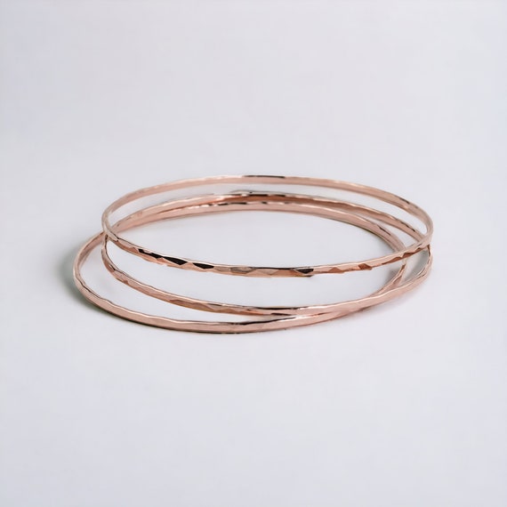 14k Rose Gold Filled Bangles Gold Bangle Bracelet Set of 3 Thin Stacking Bangles Hammered Gold Bangle Thin Bangles Rose Gold Bracelets Etsy Canada
