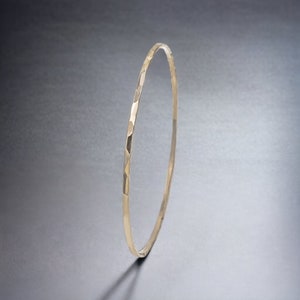 Thin 14k Gold Filled Bangle Bracelet, Minimalist Jewelry, Stackable Gold Bangle, Hammered Yellow Gold Bangle, Simple Gold Bangle