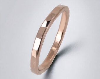 Stackable 14K Rose Gold Fill Ring, Simple Hammered Rose Gold Band, Everyday Jewelry, Midi Ring, Textured Rose Gold Ring, Unisex Ring