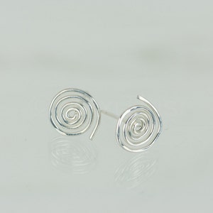 Sterling Silver Studs, Minimalist Jewelry, Spiral Earrings, Simple Stud Earrings, 925 Silver Posts, Coiled Earring, Everyday Jewelry