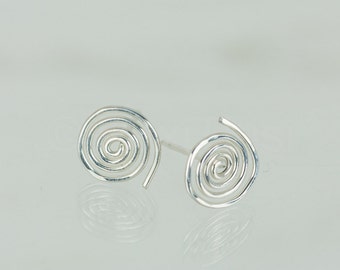 Sterling Silver Studs, Minimalist Jewelry, Spiral Earrings, Simple Stud Earrings, 925 Silver Posts, Coiled Earring, Everyday Jewelry