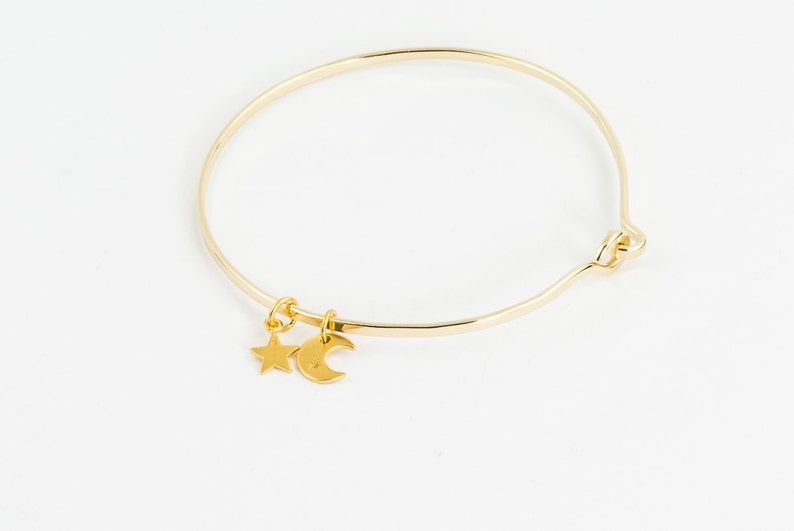 Moon and Star Bracelet. 14k Gold Filled Bangle Crescent Moon Etsy
