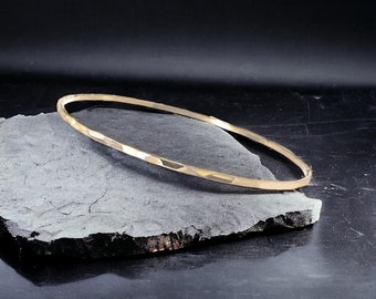 Stackable Thin 14K Solid Yellow Gold Bracelet Bangle, Hand Hammered Gold Bracelet, Minimalist Jewelry, Solid Gold Bracelet Dainty