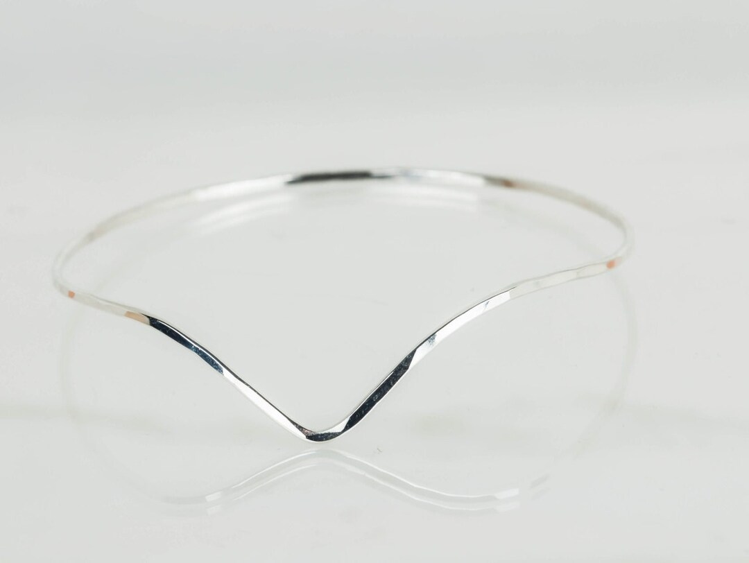 Sterling Silver Bangle Bracelet, Chevron Bangle, Minimalist Jewelry ...
