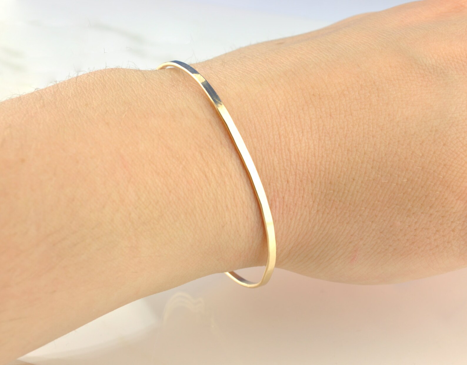 Thin Bangle Bracelet Hammered Gold Bangle 14K Gold Filled Etsy