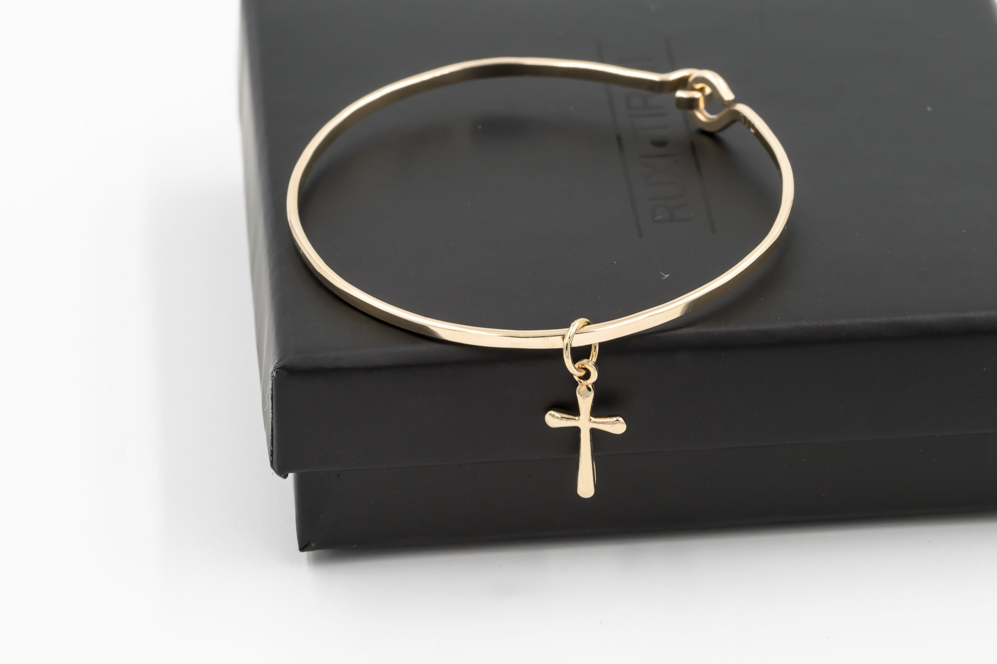 14k Yellow Gold Fill Religious Charm Bracelet Gold Cross Etsy