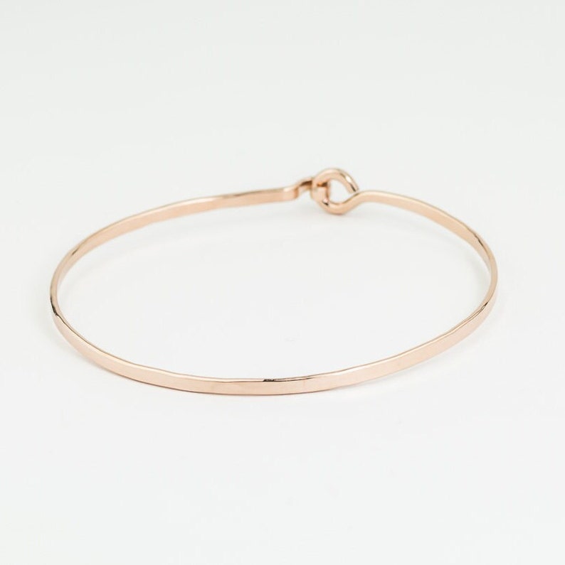 minimalist stackable rose gold fill bangle bracelet with hook and eye enclosure system