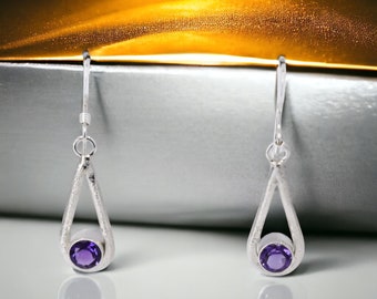 Elegant Tear Drop Amethyst and Sterling Silver Dangle Earrings