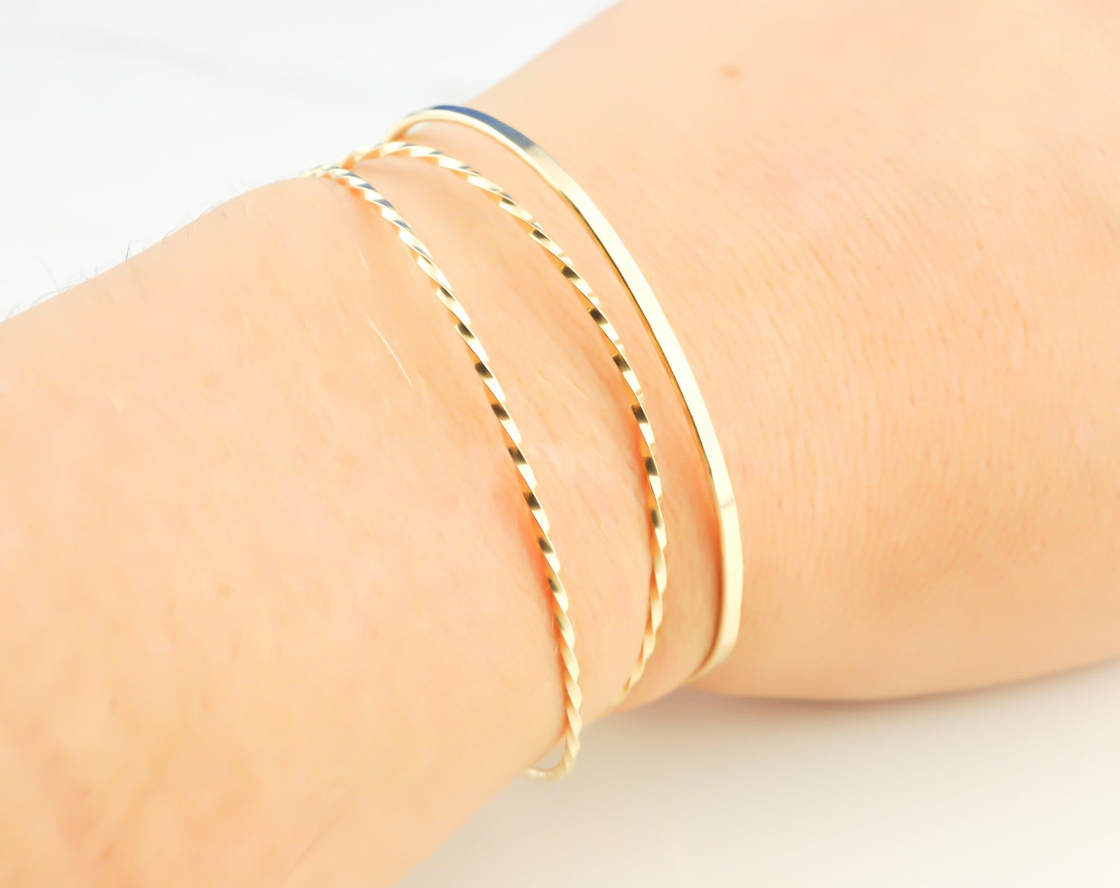 14K Gold Bangles Set of Three Bangles Gold Filled Bangle Etsy