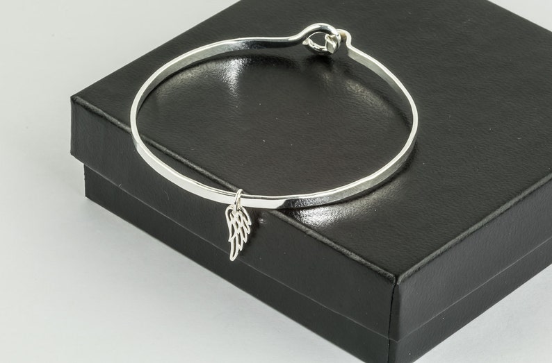 Personalized Angel Wing Bracelet Wire Charm Bangle Angel Wing Jewelry Sterling Silver Bangle Angel Bangle Sterling Silver Charm Bangle