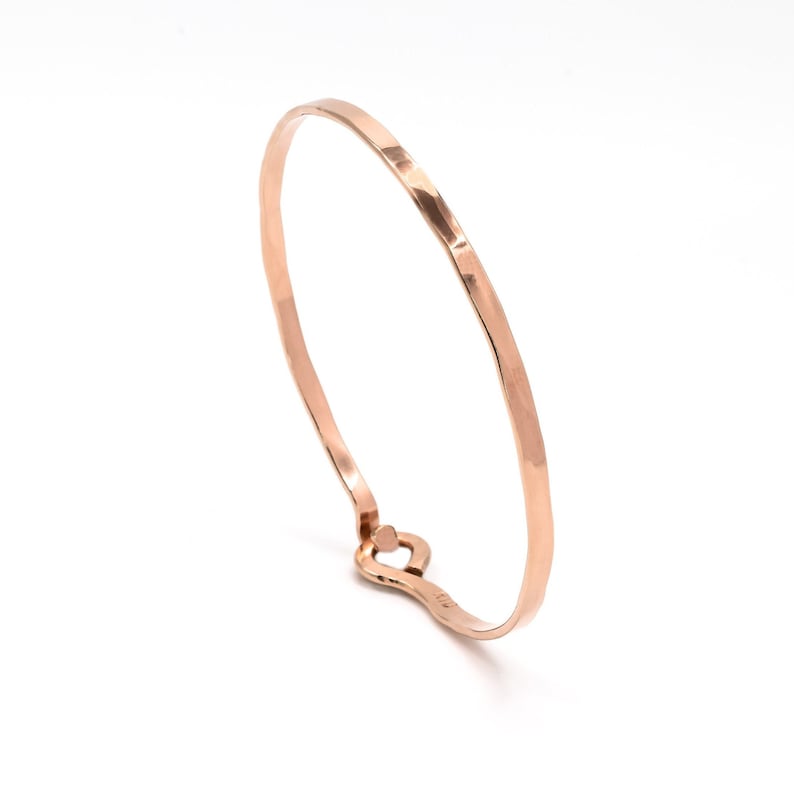 thin stackable 14k rose gold fill bangle bracelet with hook and eye enclosure system
