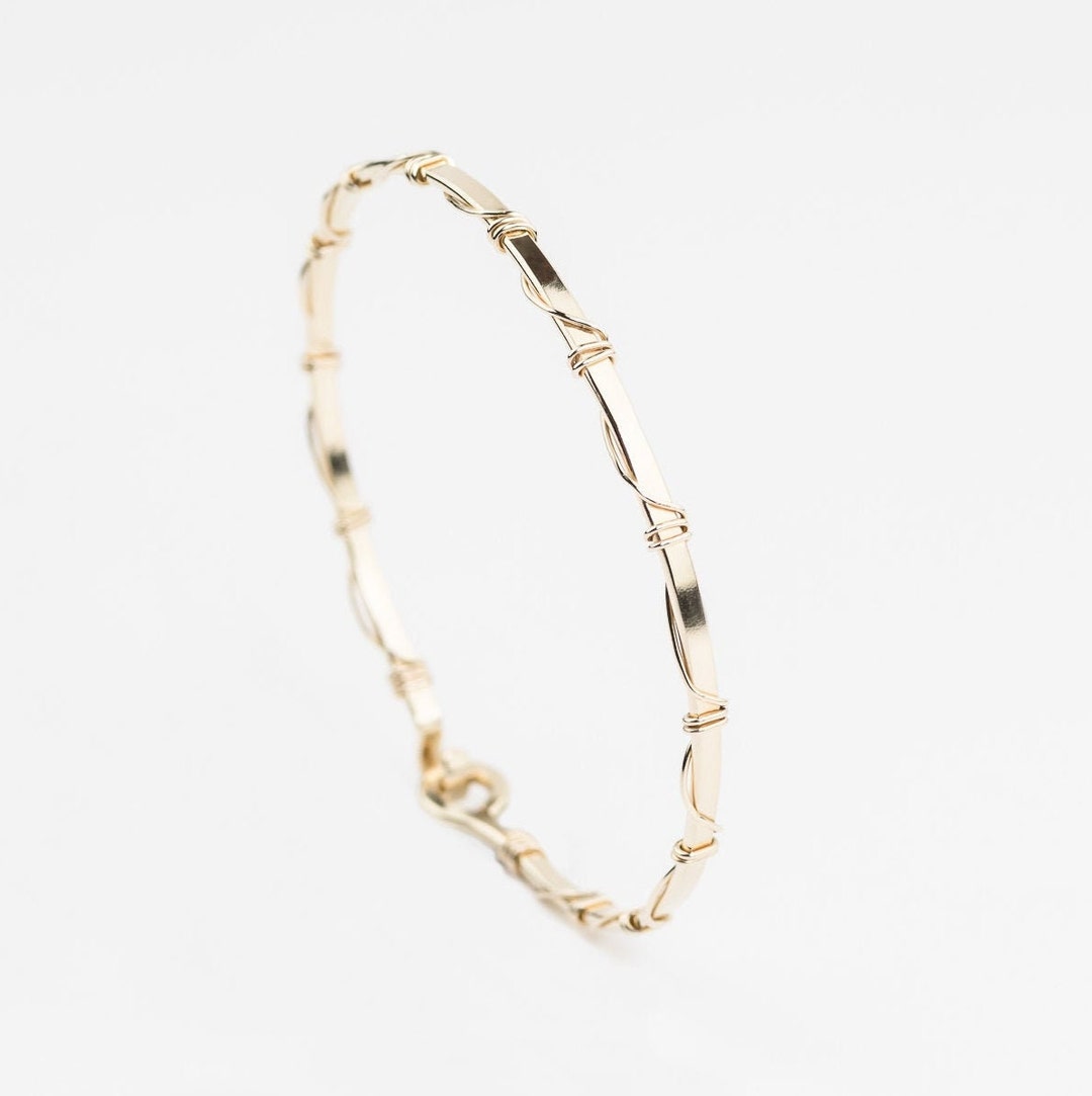 Thin Gold Bangle Bracelet for Women 14k Gold Filled Hand Etsy