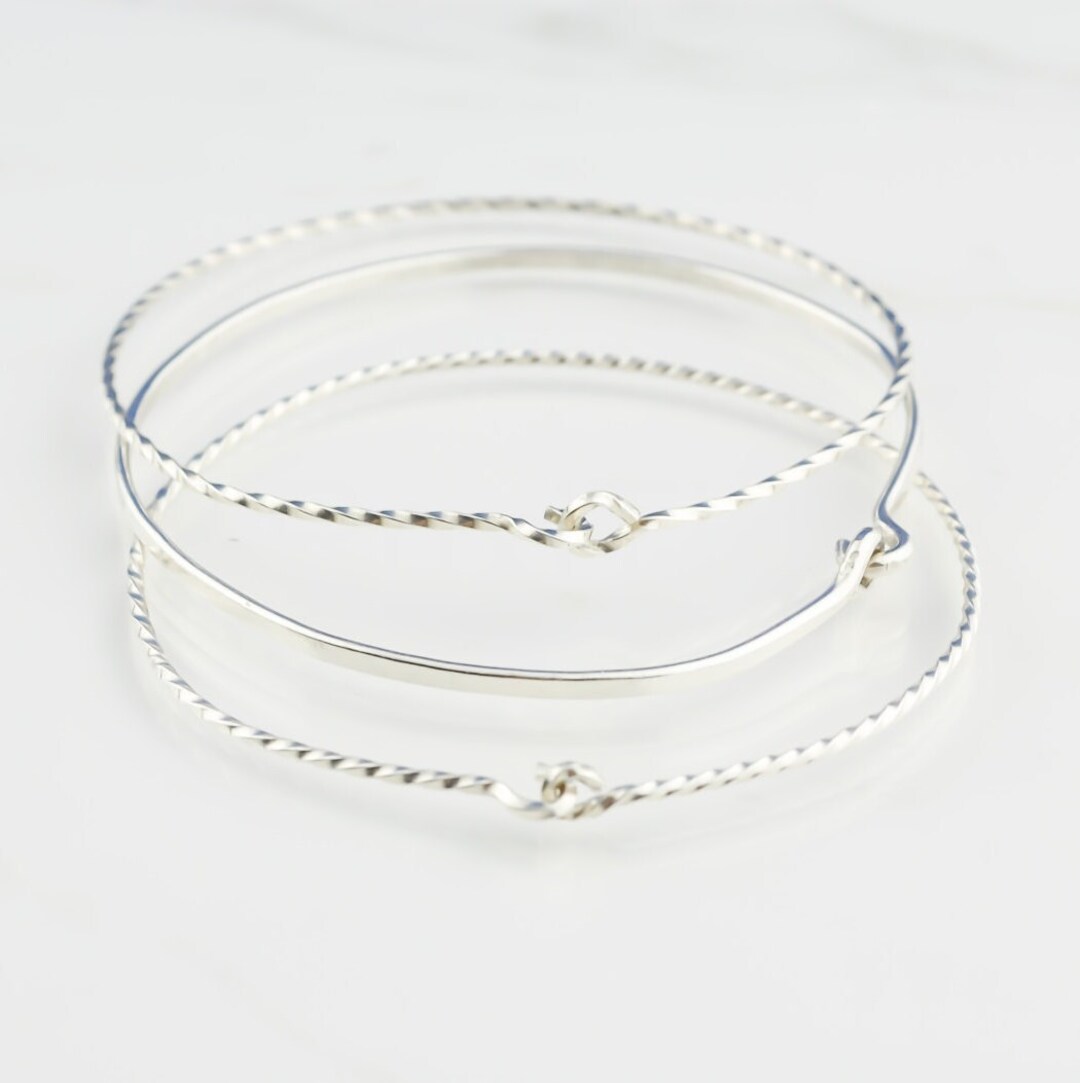 Sterling Silver Bangle Bracelet, Bracelets Set of 3, Thin Bangle Set