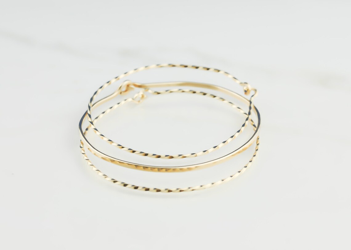 14K Gold Bangles Set of Three Bangles Gold Filled Bangle Etsy