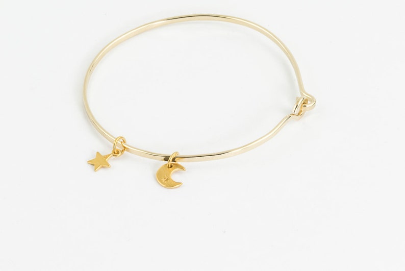 Moon and Star Bracelet. 14k Gold Filled Bangle Crescent Moon Etsy