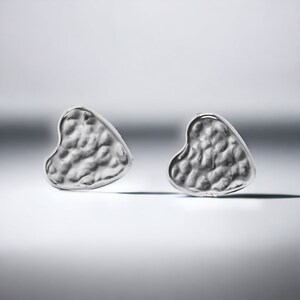 Textured Minimalist Silver Heart Stud Earrings for Effortless Style