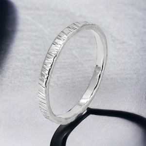 Birch Tree Bark Sterling Silver Ring - Stackable, Midi, or Alternative Wedding Band, Recycled Silver Stacking Ring