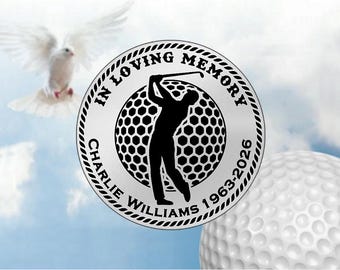 Memorial Golf Ball Marker – Personalized Stainless Steel In Loving Memory Man Golfing Design