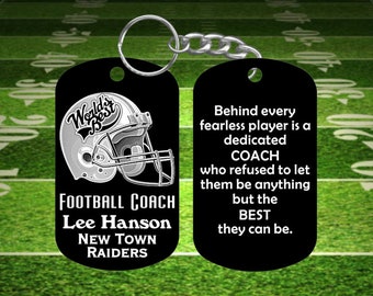 Football Coach Gift - Dog Tag Keychain - Super Tough Metal - Personalized Name Team and Coach Motto