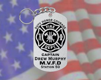 Personalized Firefighter Fire Dept Stainless Steel Keychain – Made in the USA