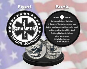 Paramedic Personalized Coin with Prayer - Laser Engraved Challenge Coin Size 1-5/8'' x 1/8'' Thick