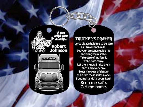Personalized Freightliner Driver Gift Trucker/'s Prayer DogTag Keychain