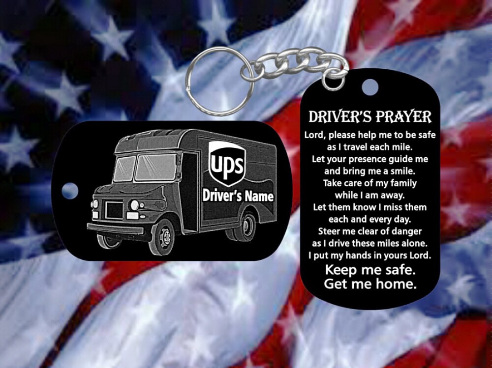 UPS Truck Driver Gift with Driver's Prayer - Dog Tag Keychain - S…