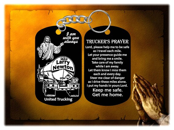 Personalized Freightliner Driver Gift Trucker/'s Prayer DogTag Keychain