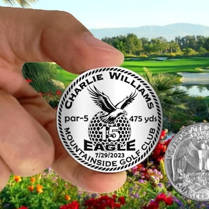 Golfer Eagle Golf Ball Marker -  Large 1-1/4&quot; Magnetic Stainless Steel - Personalized with Name Hole Date Location Par Distance