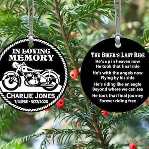 Biker - In Loving Memory - Remembrance Keepsake Engraved Ornament - Super Tough Metal - Personalized