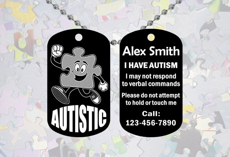 Autism Autistic ID Necklace Puzzle Design Lightweight Etsy