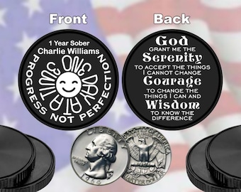 Personalized AA Recovery Chip Coin – Laser Engraved Serenity Prayer Medallion