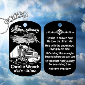 Peterbilt Kenworth Freightliner Truck Driver In Loving Memory Keychain with The Angel&#39;s Prayer - Personalized