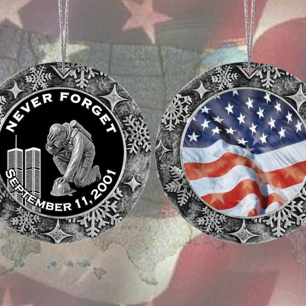 9/11 Twin Towers Memorial Never Forget Ornament - Large 3" Diameter High Impact Polycarbonate