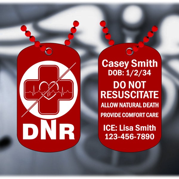 DNR Medical Alert EKG Design Necklace - Super Hard Red Anodized - Free DNR Personalization