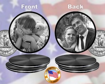 Custom 2 Photos Pocket Coin - Laser Engraved - Super Tough Metal - 100% Made in the USA!