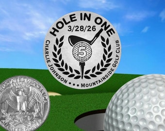 Hole In One Golf Ball Marker - Magnetic Stainless Steel - Personalized (1-1/4")