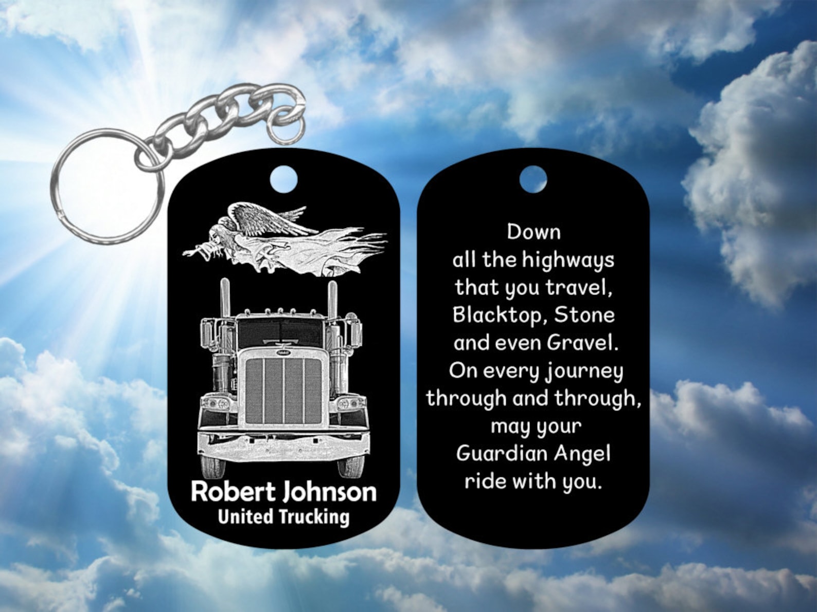 Peterbilt Guardian Angel Personalized Truck Driver Keychain With
