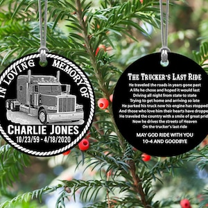 Trucker Semi Truck Driver - In Loving Memory - Remembrance Keepsake Engraved Ornament - Personalized