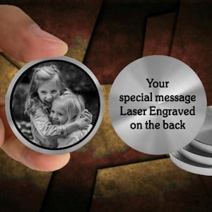 Personalized Laser Engraved Photo Pocket Coin for Father or Dad - 1-3/8" Diameter x 1/8" Thick Premium Stainless Steel - Made in the USA