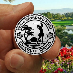 Stainless Steel Golf Ball Marker - Hawaii Woman Design - Personalized