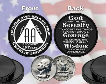 Personalized Alcoholics Anonymous Recovery Chip Medallion – Laser Engraved Sobriety Token with Serenity Prayer